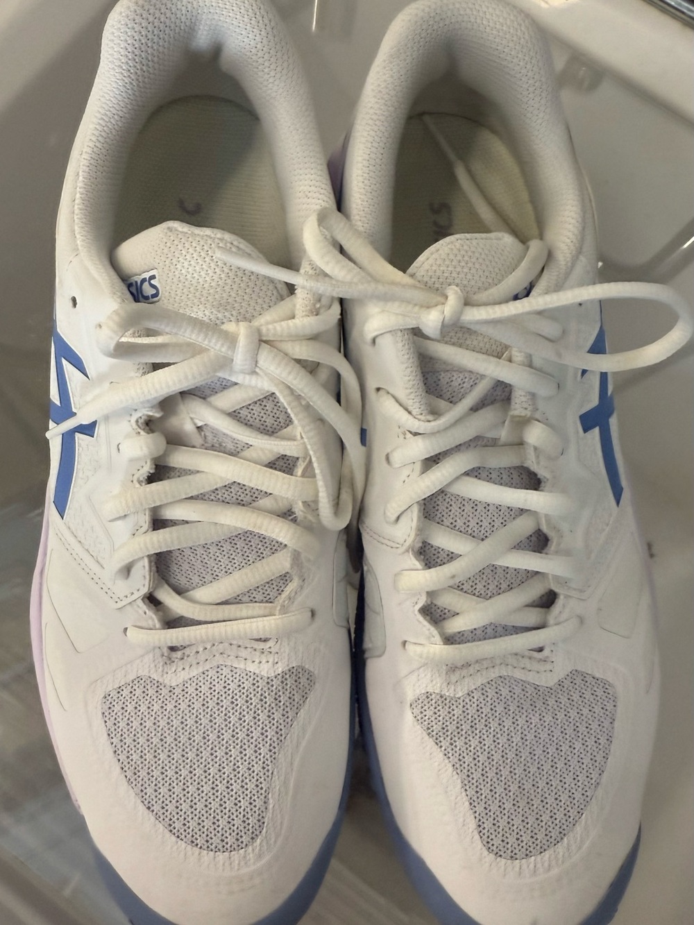 ASICS White and Blue Women’s Tennis Shoes